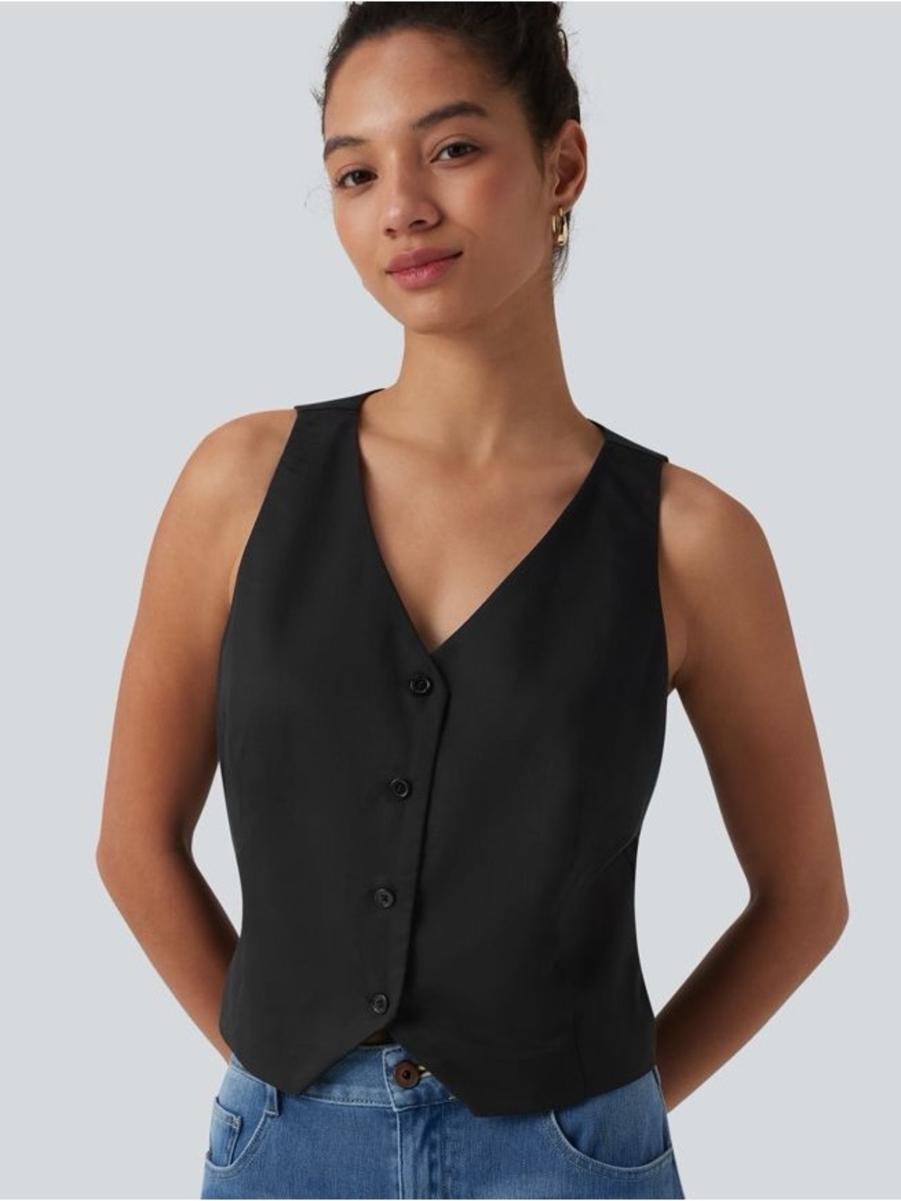 HALARA Black V Neck Casual Linen-Blend Vest Size Medium (8/10) NWT